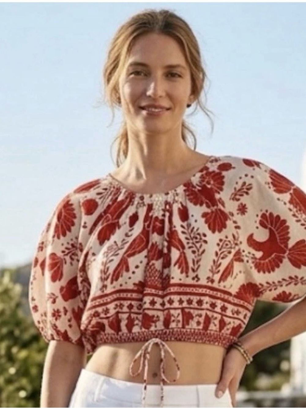 Farm Rio Jungle Flow Red Floral Crop Top